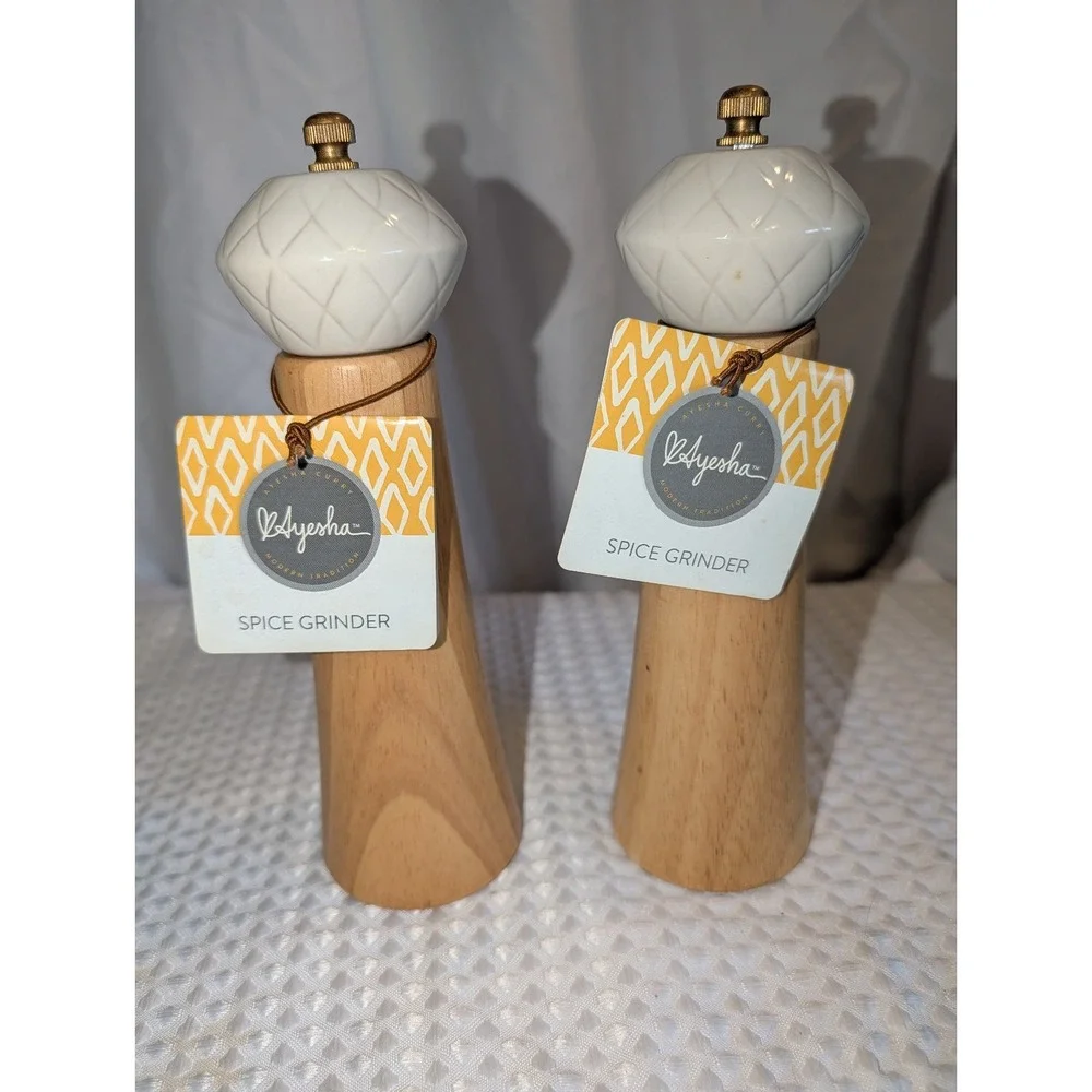 Ayesha Curry Lot Of 2 Pantryware Parawood Spice Grinder, Cream White